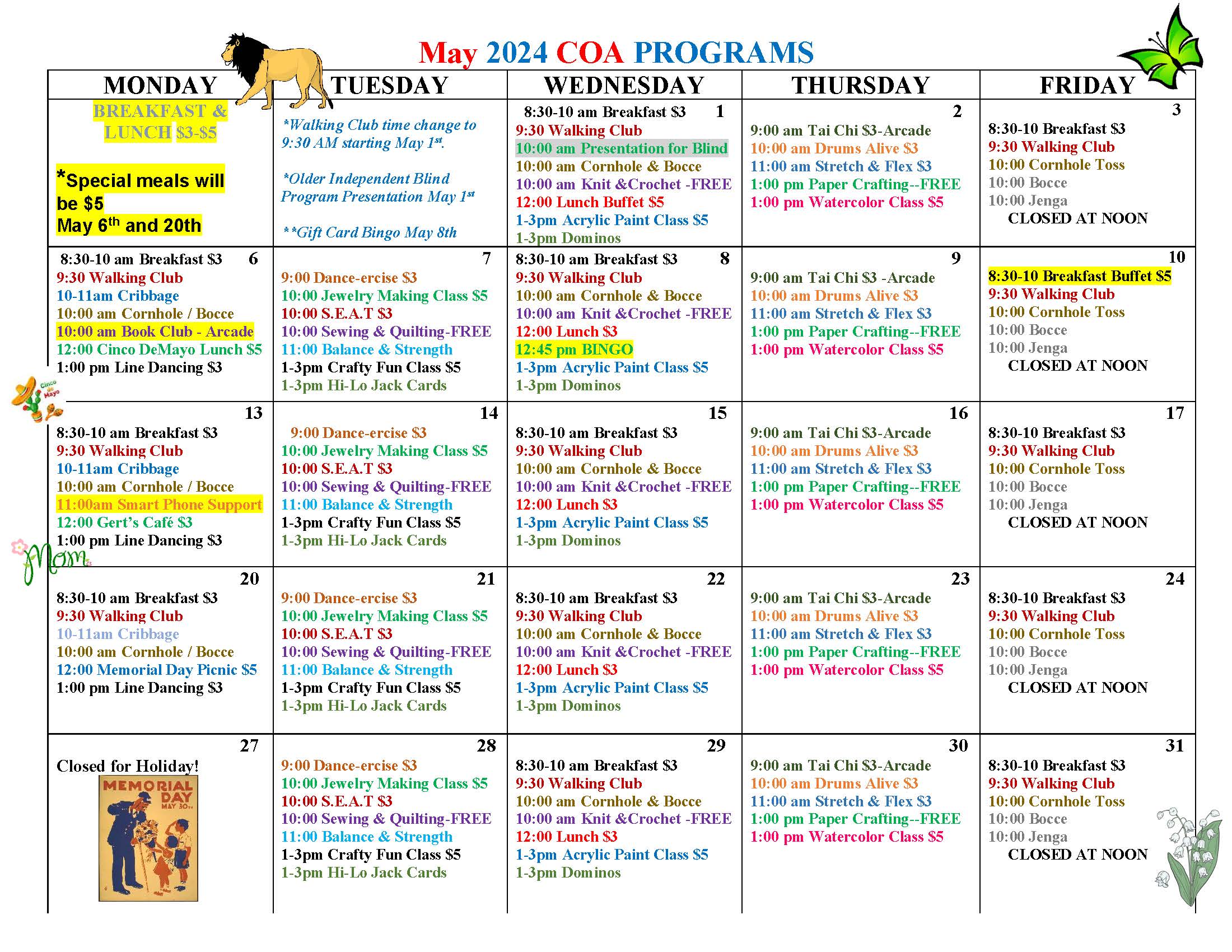 May 2024 Senior Center Calendar of Activities
