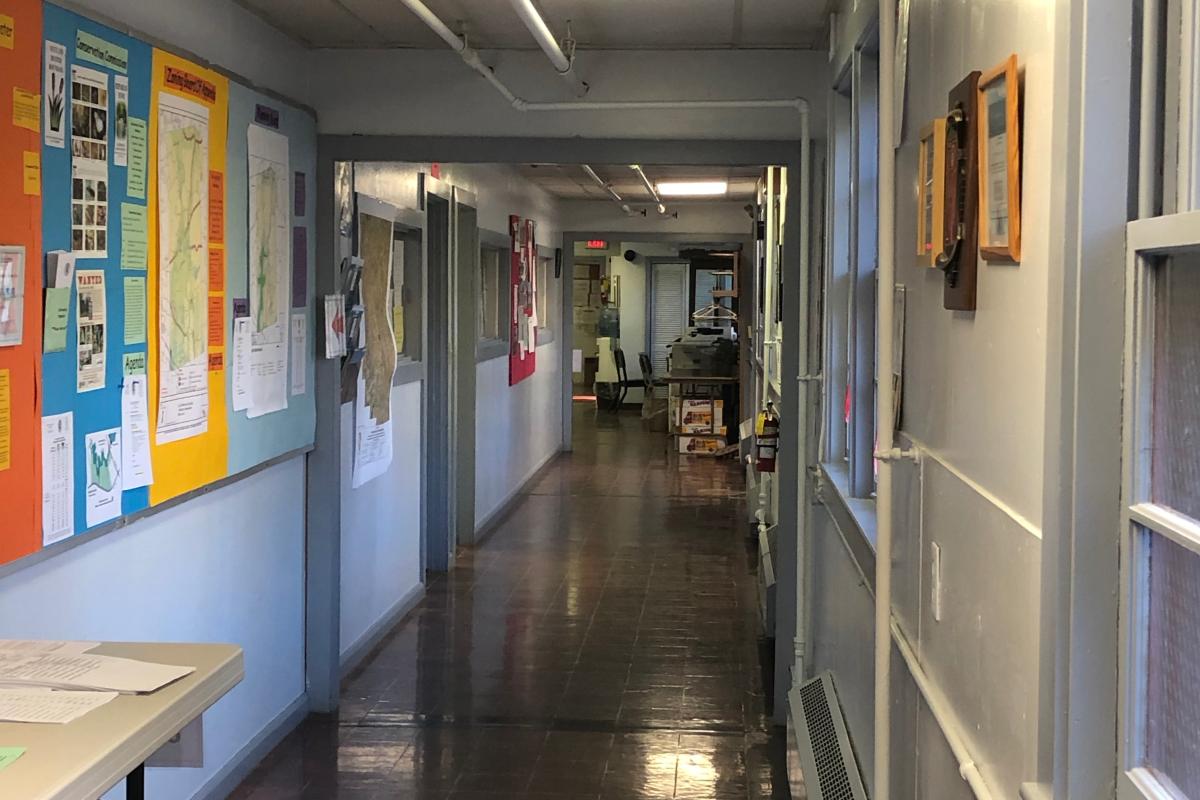 Looking north down the long hallway