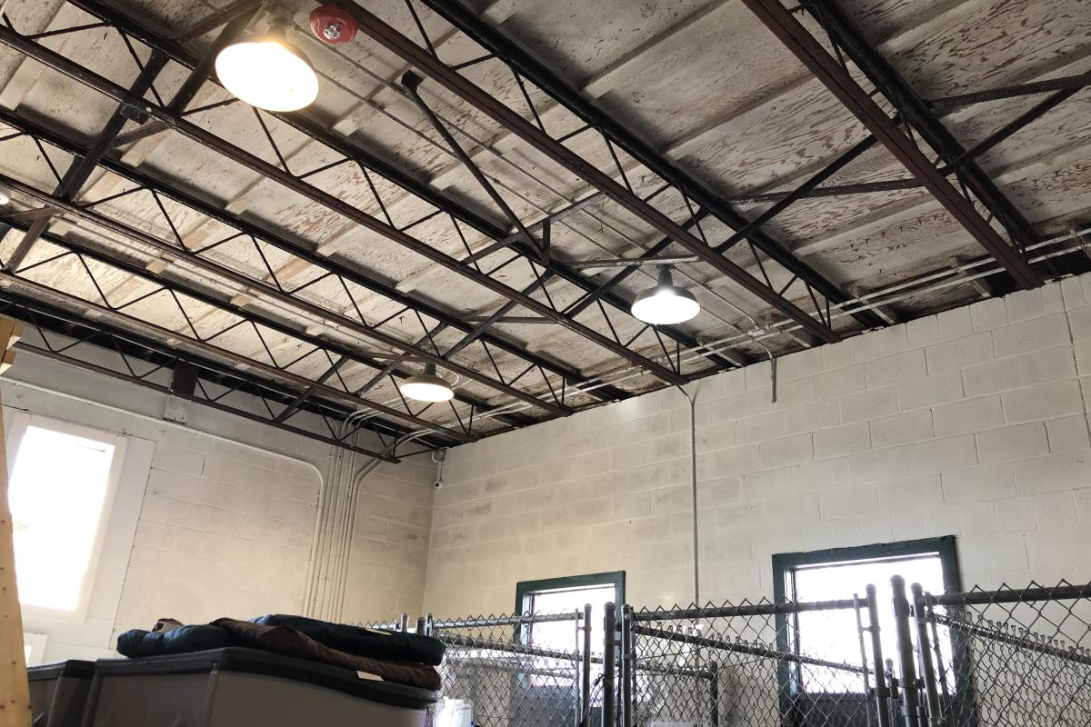 Open ceiling rusted beams