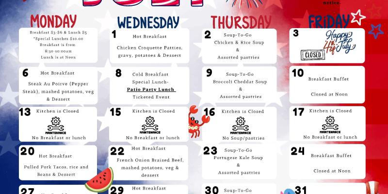 July 2026 Meals Calendar July 2026 Meals Calendar