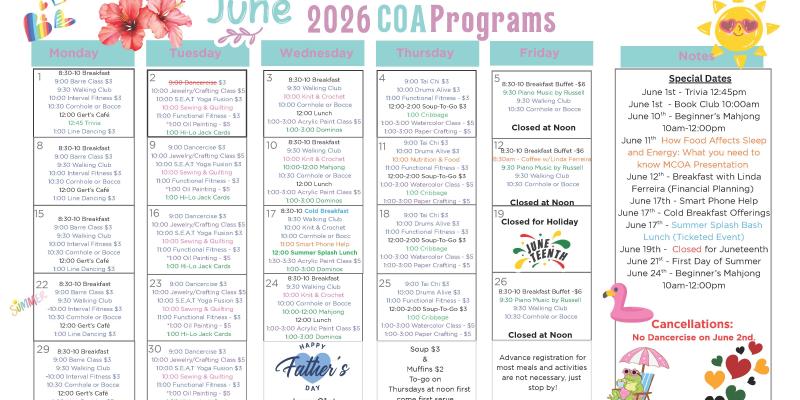 June 2026 Activities Calendar